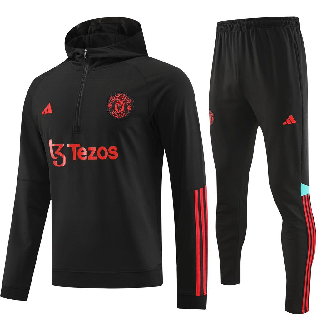 MANCHESTER UNITED BLACK HOODIE TRAINING SUIT 2023/24
