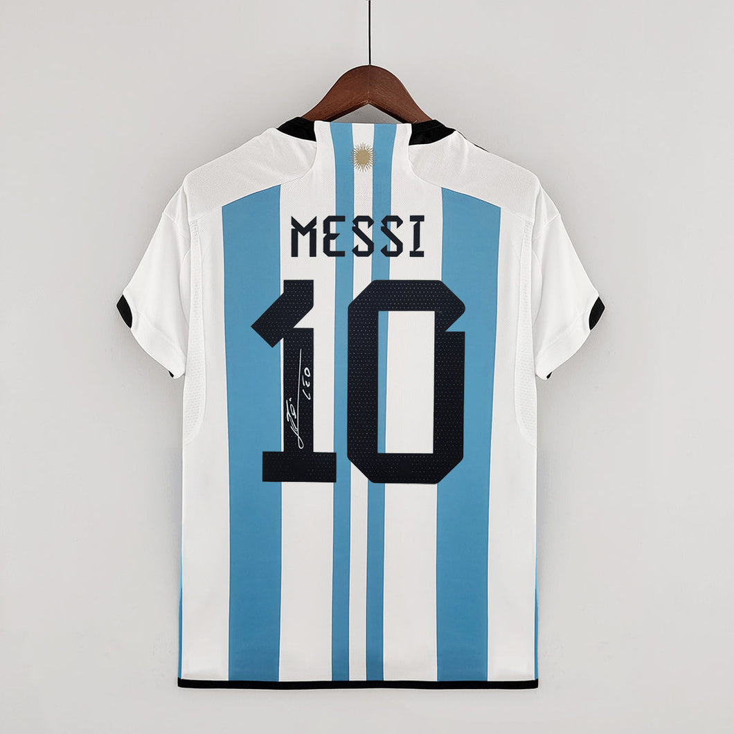 ARGENTINA WORLD CUP HOME 3-STAR MESSI SIGNED
